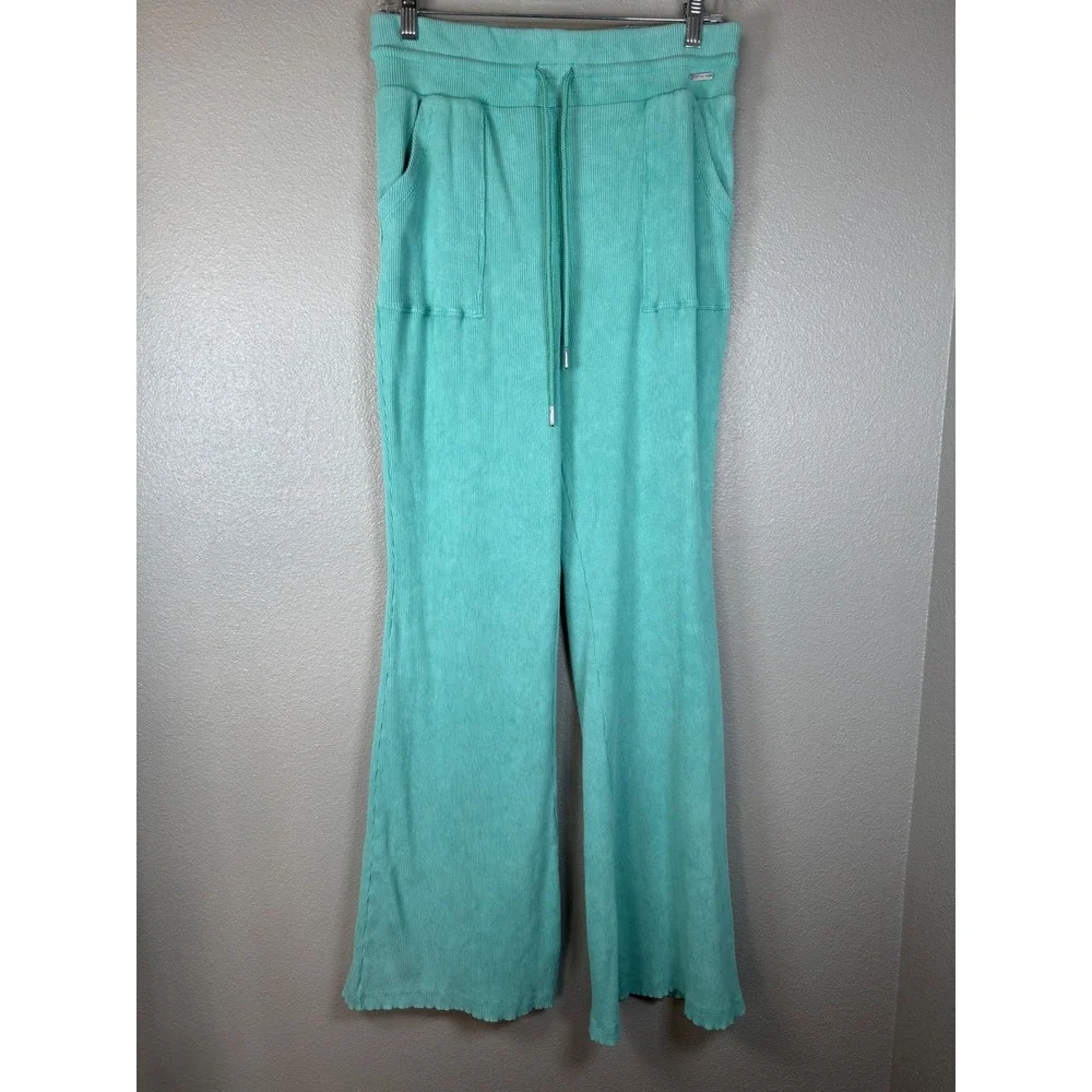 Limited‎ Too Girls XL Mint Green Ribbed Wide Leg Flare Lounge Pants Drawstring